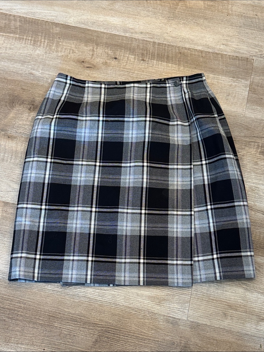 First Issue Black Plaid Tartan Mini Skirt w/ subtle light blue & purple stripes